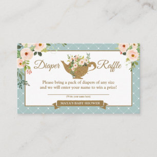 Tee Party Turquoise Floral Diaper Raffle Ticket Begleitkarte
