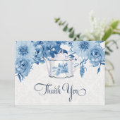 Tee-Party Vielen Dank Navy Blue n White Floral Dankeskarte (Stehend Vorderseite)