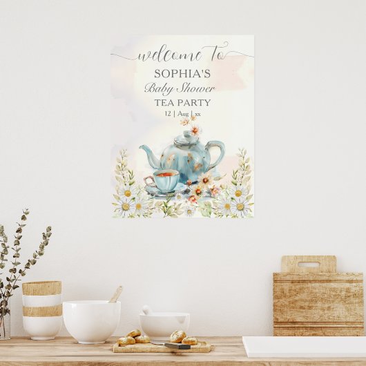 Tee Party Watercolor Teapot Kinderdusche Poster (Küche)