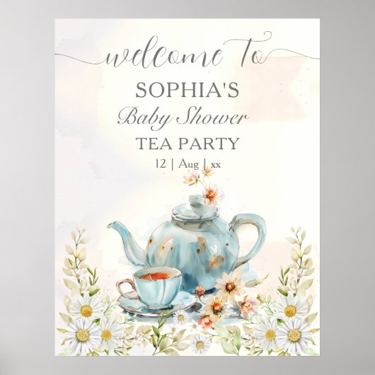 Tee Party Watercolor Teapot Kinderdusche Poster (Vorne)