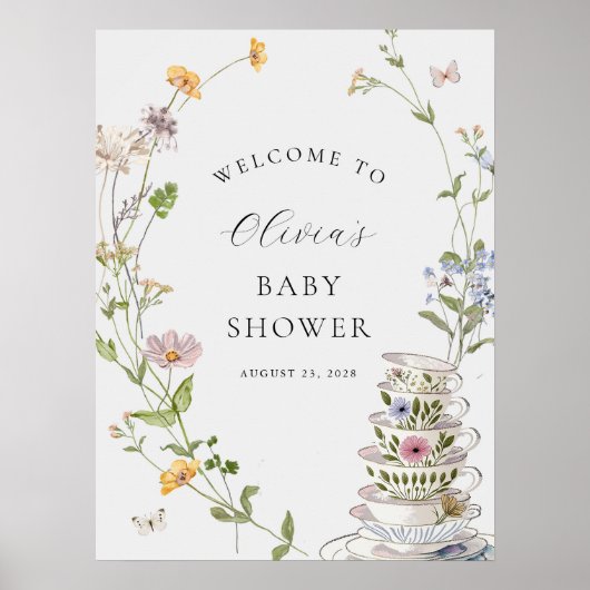 Tee Party Wildblume Baby Dusche Empfang Poster (Vorne)