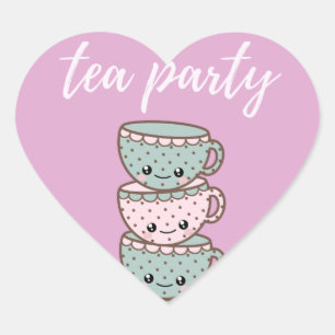 Tee-Partyillustriertes Teacups-Rosa Herz-Aufkleber
