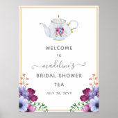 Tee Pot Floral Brautparty Willkommen Poster (Vorne)
