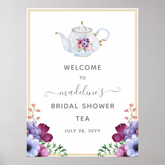 Tee Pot Floral Brautparty Willkommen Poster (Vorne)