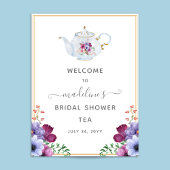 Tee Pot Floral Brautparty Willkommen Poster