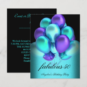 Tee-Purple Fabelhafte schwarze Ballons Party Einladung