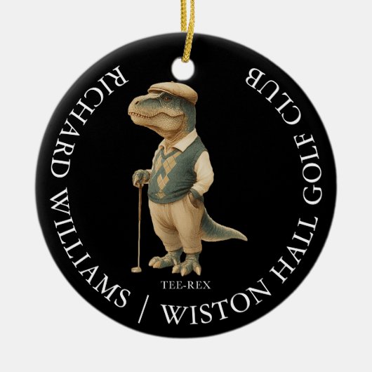 Tee-Rex Dinosaur Custom Golfer Name And Club Keramik Ornament (Vorne)