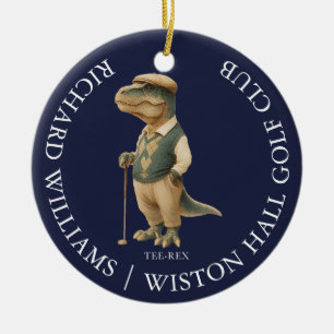 Tee-Rex Dinosaur Golfer Name und Club Navy Blau Keramik Ornament