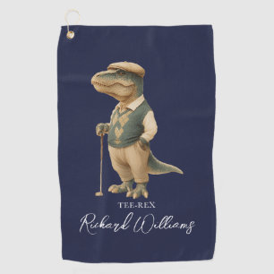 Tee-Rex Golfer Dinosaur Unterschrift Name Navy Bla Golfhandtuch