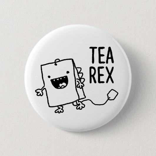 Tee Rex Tea Bag Funny Pun Cartoon Button (Vorderseite)