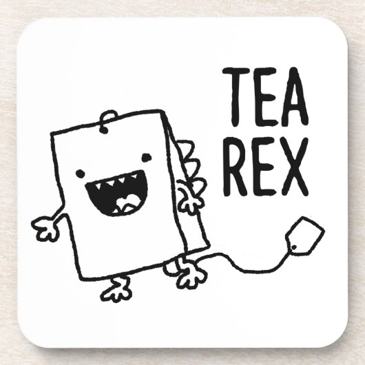 Tee Rex Tea Bag Funny Pun Cartoon Untersetzer (Vorderseite)