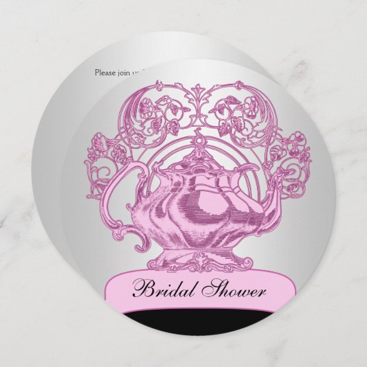 Tee rosa schwarzes Silber Einladung (Vorne/Hinten)