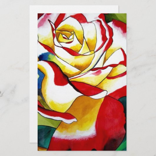 Tee Rose Aquarell Originale Kunst Blume Briefpapier (Vorne/Hinten)