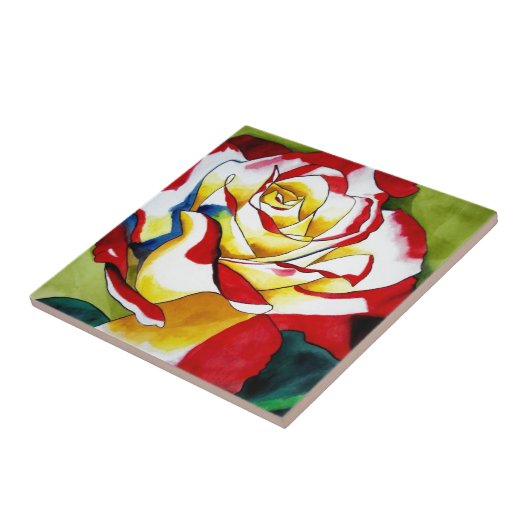 Tee Rose Aquarell Originale Kunst Blume Fliese (Seite)