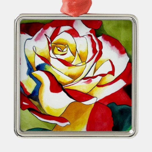 Tee Rose Aquarell Originale Kunst Blume Ornament Aus Metall (Vorne)