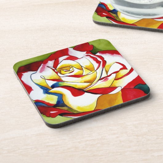 Tee Rose Aquarell Originale Kunst Blume Untersetzer (Linke Seite)