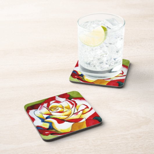 Tee Rose Aquarell Originale Kunst Blume Untersetzer (Rechte Seite)