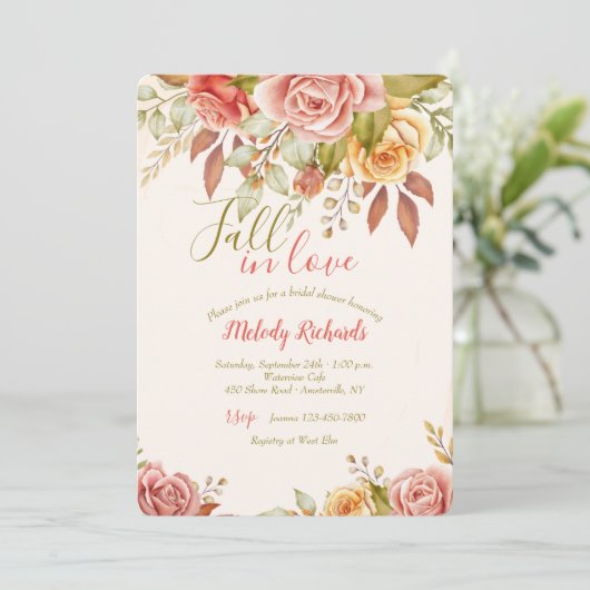 Tee-Rose-Brautparty Einladung (Stehend Vorderseite)