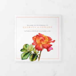 Tee Rose Orange gestreifte Blume Aquarellfarben Ho Dreifach-gefaltete Programmkarte