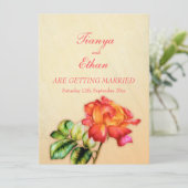 Tee Rose Orangen Hochzeitsfeier Einladung (Stehend Vorderseite)
