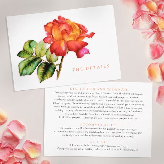 Tee Rose Rot-Orange Aquarellfarben Begleitkarte