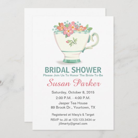 Tee-Schalen-Brautparty-Einladung Einladung (Vorne/Hinten)