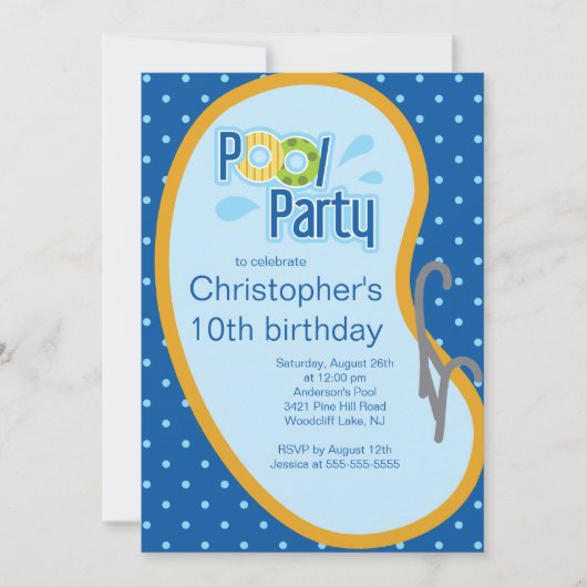 Tee-Schwimmbad Party Einladung Blau (Vorderseite)