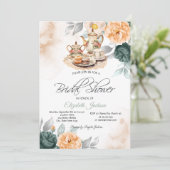 Tee Set Green Rose Brautparty Einladung (Stehend Vorderseite)