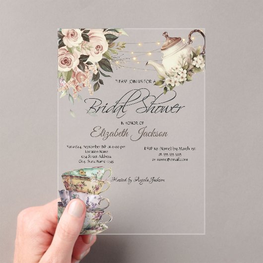 Tee Set Lights Rose Brautparty Acryleinladungen (Insitu (Handheld))