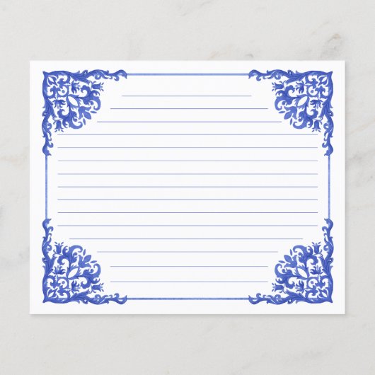 Tee-Set Rezept-Karte Blau und Weiß (Rückseite)