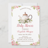 Tee-Set Wasserfarbe Rose Einladung (Vorderseite)