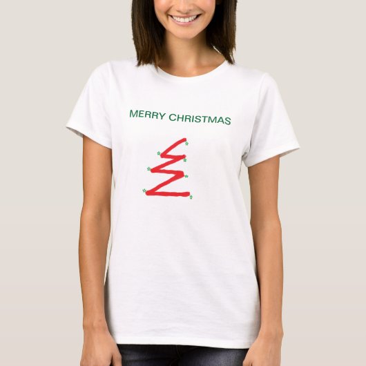 TEE SHIRT CHRISTMAS TREE FRAUEN ROTEN WEISS UND GR (Vorderseite)