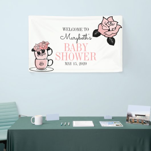 Tee Teacup & Blume Babydusche Begrüßungsbanner Banner (Messeveranstaltung)