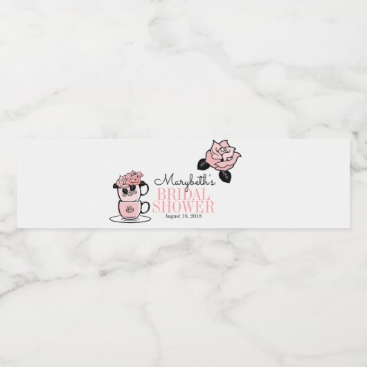 Tee Teacup Blume Brautparty Wasser Flasche Etikett (Einzelnes Label)