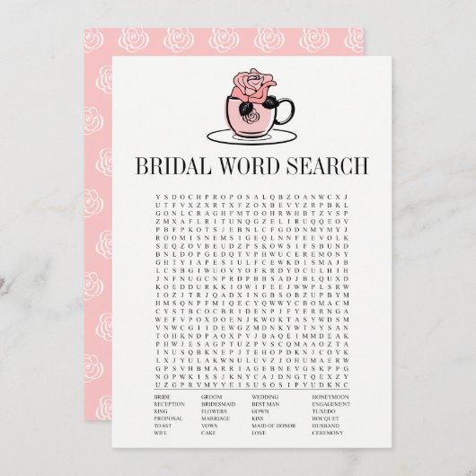 Tee Teacup Brautparty Word Search Game Card Einladung (Vorne/Hinten)