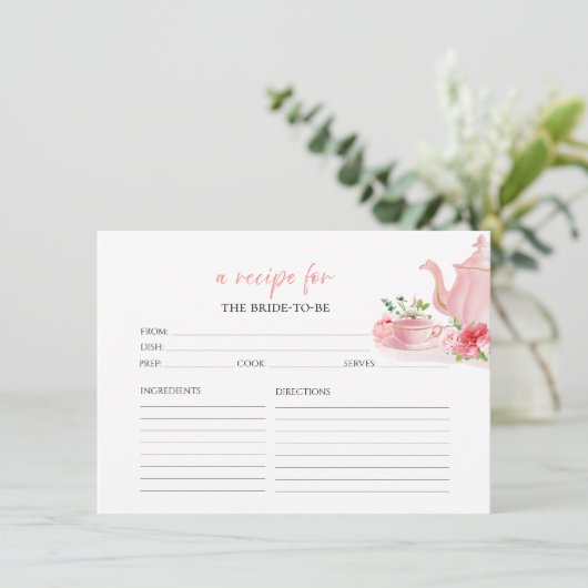 Tee Theme Blumenmuster Brautparty Rezept Karten (Stehend Vorderseite)