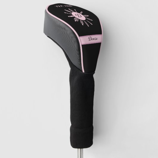 Tee Time Clock Black Pink Name Monogram Golf Headcover (angewinkelt)