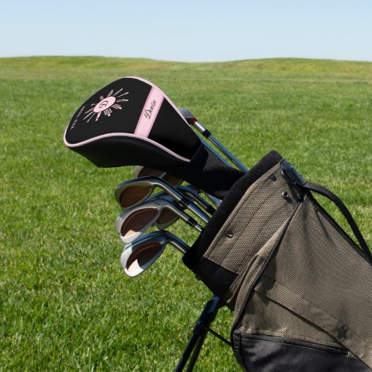 Tee Time Clock Black Pink Name Monogram Golf Headcover (In SItu)