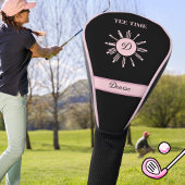 Tee Time Clock Black Pink Name Monogram Golf Headcover