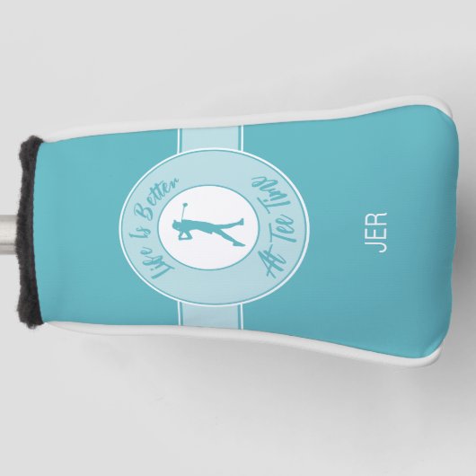 Tee Time Funny Women’s Putter Cover Monogram Teal Golf Headcover (Vorderseite)