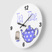 Tee Time Iris Blau & Weiße Küche Große Wanduhr (Winkel)