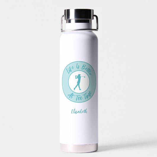 Tee Time Life Funny Personalized Name Teal Trinkflasche (Rückseite)