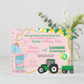 Tee & Traktoren Geschwister Geburtstagseinladung. Einladung (Stehend Vorderseite)