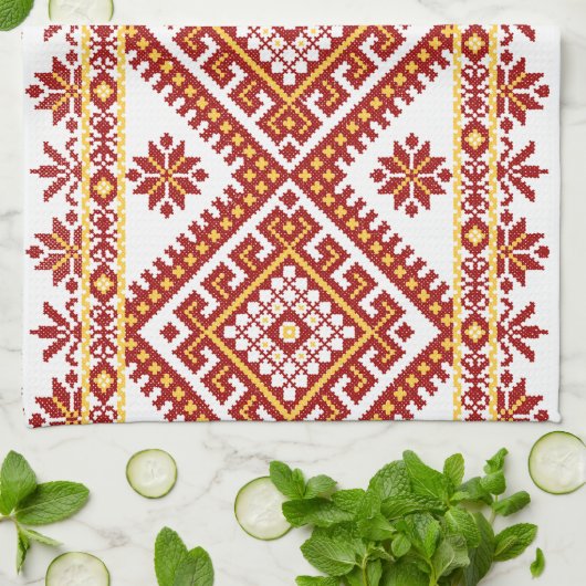 Tee-Tuch-Baumwollukrainischer Stickerei-Druck Geschirrtuch (Gefaltet)