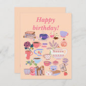 Tee und Bücher Geburtskarte (Vorne/Hinten)