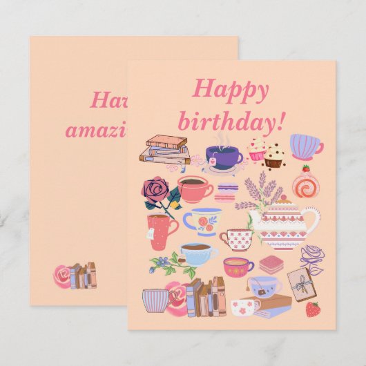 Tee und Bücher Geburtskarte (Vorne/Hinten)