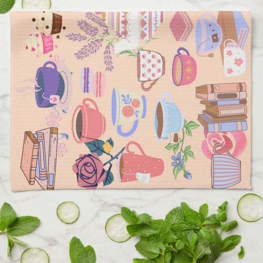 Tee und Bücher Geschirrtuch (Gefaltet)