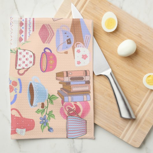 Tee und Bücher Geschirrtuch (Viertel Falte)