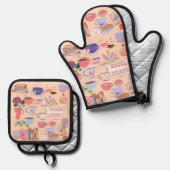 Tee und Bücher Ofenhandschuh & Topflappen-Set (Vorderseite/Rückseite)