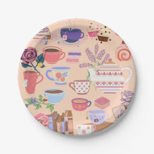 Tee und Bücher Pappteller